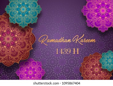 Ramadan Kareem greeting card with colorful arabic design patterns