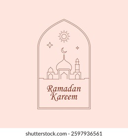 Ramadan Kareem Greeting Card with Crescent Moon and Lantern Motif