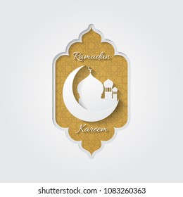 Ramadan Kareem greeting card design. Paper art. Vector illustrator