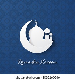 Ramadan Kareem greeting card design. Paper art. Vector illustrator