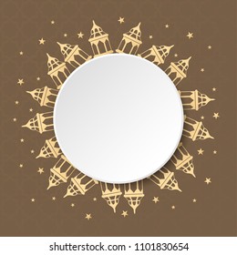 Ramadan Kareem greeting card design with paper round empty