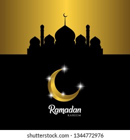 Ramadan kareem greeting card design with mosque dome and golden ornate crescent. EPS 10 - vector, Jpeg High Resolution 300 DPI
