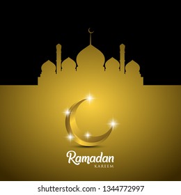 Ramadan kareem greeting card design with mosque dome and golden ornate crescent. EPS 10 - vector, Jpeg High Resolution 300 DPI