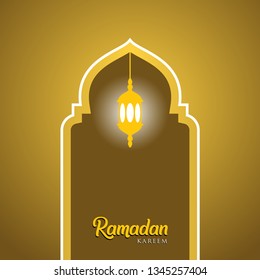 Ramadan kareem greeting card design. with arabic lanterns, golden ornate crescent and mosque dome. on golden background, EPS 10 - vector, Jpeg High Resolution 300 DPI