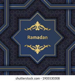 Ramadan Kareem greeting card design with islamic ornament background. Vector illustration