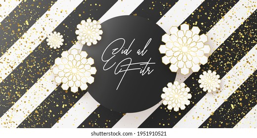 Ramadan kareem greeting card design template for invitation, banner, poster with lamp, crescent, calligraphy. Realistic vector illustration eid al fitr (Feast of Breaking the Fast). Eid Mubarak