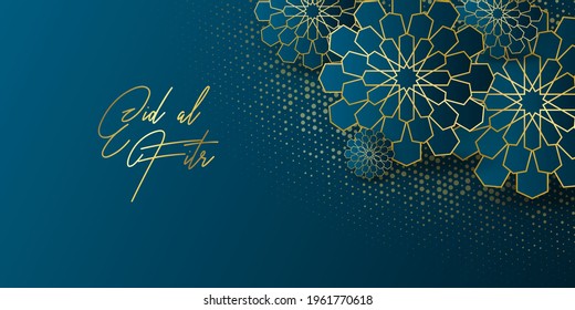 Ramadan kareem greeting card design template for invitation, banner, poster with lamp, crescent, calligraphy. Realistic vector illustration eid al fitr (Feast of Breaking the Fast). Eid Mubarak. Hijri