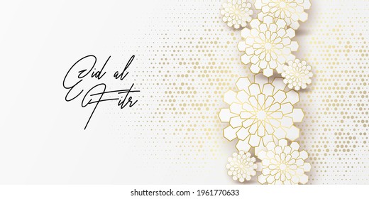 Plantilla de diseño de tarjetas de felicitación Ramadan kareem para invitación, banner, afiche con lámpara, media luna, caligrafía. Ilustración vectorial realista eid al fitr (Fiesta de romper el ayuno). Eid Mubarak. Hijri