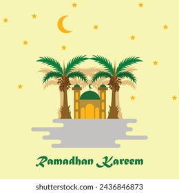 Ramadan kareem greeting. Card design with mosque moon and lanterns. illustration vector ramadan kareem.