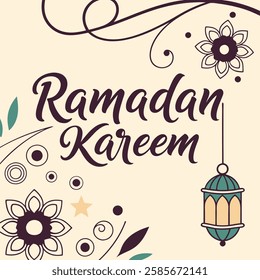 Ramadan Kareem greeting card design with floral and decorative elements.
