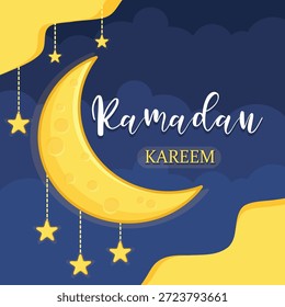 cartão de cumprimentos Ramadan kareem. eid mubarak saudação desenho animado ilustração vetor. lua e estrela ramadan