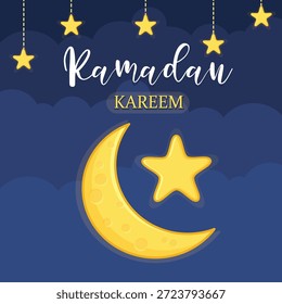 Ramadan Kareem Grußkarte. eid mubarak Gruß Cartoon Illustration Vektor. Mond und Sternramadan