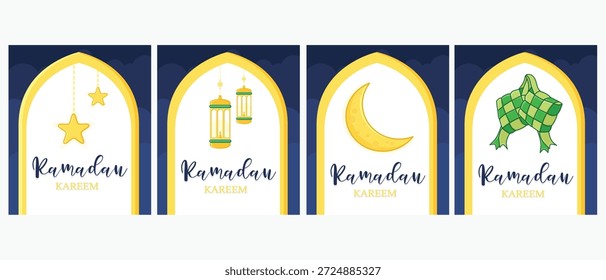 cartão de cumprimentos Ramadan kareem. eid mubarak saudação desenho animado ilustração vetor. lua e estrela ramadan
