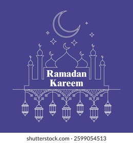 Ramadan Kareem Greeting Card Featuring Mosque and Lanterns