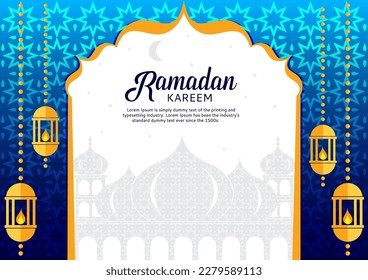 ramadan kareem greeting card with a frame and a mosque in the middle_white background size A4