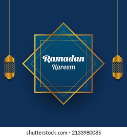 ramadan kareem greeting card in gold and blue color. islamic vector illustration