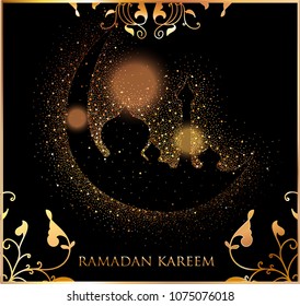 Ramadan kareem greeting card  with golden arabic patterns. Vector illustration