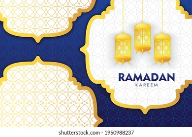 Ramadan Kareem Greeting Card. Golden Lamps on Blue Background Vector Illustration for greeting card, poster and voucher.