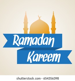 Ramadan Kareem greeting card with golden Islamic mosque. Illustration for muslim holy month Ramadan. Vector