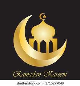 Ramadan Kareem greeting card with half moon gold color illustration art