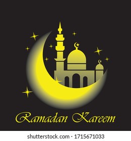 Ramadan Kareem greeting card with half moon gold color illustration art