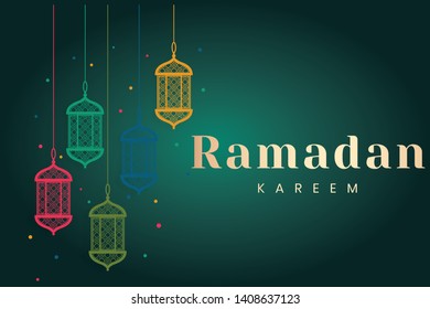 Ramadan Kareem greeting Card Illustration, ramadan kareem cartoon vector Wishing for Islamic festival for banner, poster, background, flyer,illustration, brochure and sale background - Vector