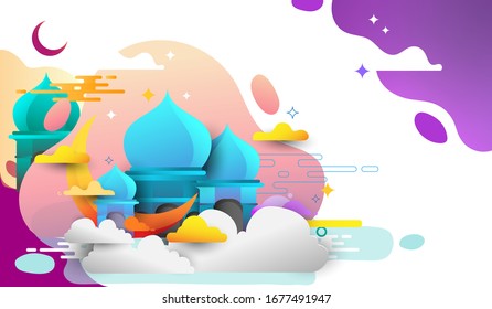 Ramadan Kareem greeting Card Illustration, ramadan kareem cartoon vector for Islamic festival for banner, poster, background, and sale background.