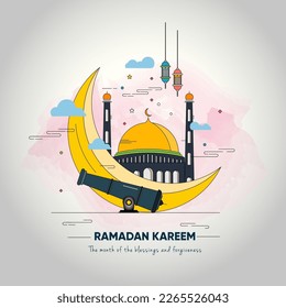 Ramadan Kareem Greeting Card Illustration. Islamic Symbols. 