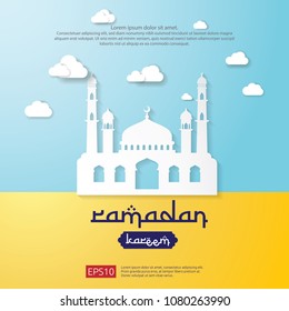 Ramadan Kareem greeting card. islamic banner design with silhouette element of moon and dome mosque. background Vector illustration