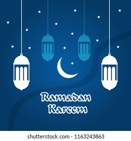 ramadan kareem greeting card with islamic ornaments and candle vector
