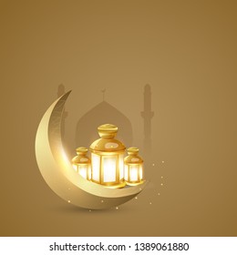 Ramadan Kareem greeting  card islamic design with  vector illustration of a lantern and arabic pattern design