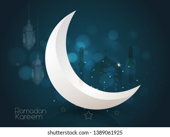 Ramadan Kareem greeting  card islamic design with  vector illustration of a lantern and arabic pattern design