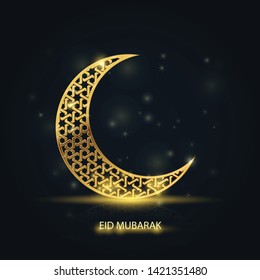 Ramadan Kareem greeting card - islamic crescent with golden arabic pattern