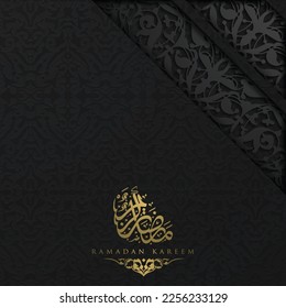 Ramadan Kareem Greeting Card Islamic Floral Pattern Vector Design With shiny Gold Arabic calligraphy for Background, Wallpaper, Banner, Cover and decoration. Translation Of Text : BLESSED FESTIVAL