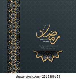 Ramadan Kareem Greeting Card islamic calligraphy pattern vector design for background with glowing gold arabic calligraphy