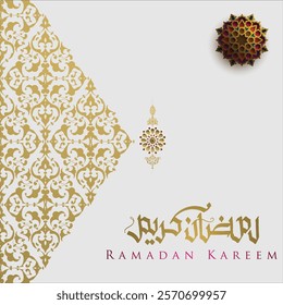 Ramadan Kareem greeting card Islamic floral pattern vector design with beautifully glowing gold Arabic calligraphy for background banner. Ramadan backgrounds vector, Ramadan kareem arabic pattern 