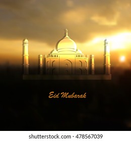 Ramadan Kareem greeting card with Islamic Mosque and sunrise. Editable Vector illustration