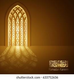 Ramadan Kareem greeting card islamic interior mosque door illustration