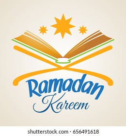 Ramadan Kareem greeting card with Islamic Koran. Illustration for muslim holy month Ramadan. Vector