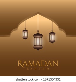 Ramadan Kareem Greeting Card with lantern illustration vector