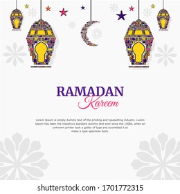 Ramadan kareem greeting card with lantern ornament and white background