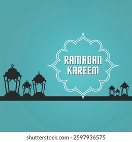 Ramadan Kareem Greeting Card with Lanterns and Islamic Pattern
