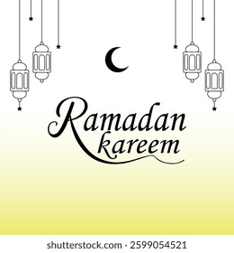Ramadan Kareem Greeting Card with Lanterns and Crescent Moon