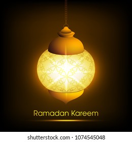 Ramadan Kareem greeting card with modern intricate lamp for the celebration of Muslim community festival.