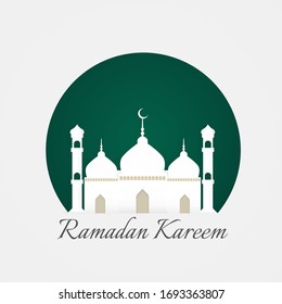 Ramadan Kareem Greeting Card with mosque on green background illustration vector
