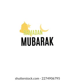 Ramadan Kareem greeting card with mosque and golden shiny moon. Ramadan Mubarak simple greetings.