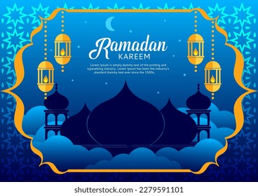 ramadan kareem greeting card with a mosque and stars_size A4