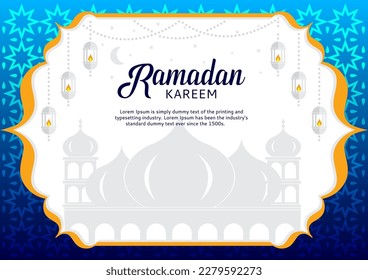 ramadan kareem greeting card with a mosque and lights_white background size A4
