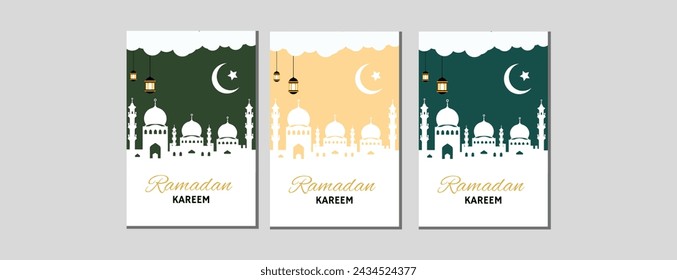 Ramadan Kareem Greeting Card with Mosque and Lanterns