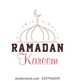 Ramadan Kareem Greeting Card with Mosque and Crescent Moon Design